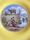Antique French Porcelain Plate C 1850    yellow Ground Hand-painted Pastoral Scene