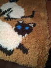 Vintage Siamese Cat Decor Latch Hook Rug Blue Eyes 27x19  Wall Hanging 1970s