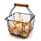 Vintage Chicken Wire Egg fruit Gathering Basket W  Wooden Handle  Rusty Square