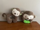 Fisher Price Monkey Plush Brown Green Ring Rattle Baby Snugamonkey Soft Lot 0f 2