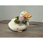 Vintage 1983 Enesco Ceramic Duck Figurine Polka Dot Flower Ribbon Cottagecore
