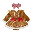 Infant Baby Girl Christmas Gingerbread Ruffle Long Sleeve Dress Headband Outfit