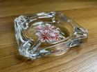 Vintage Glass Small Flower Ashtray Colorful Old Flower Print