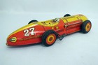 Vintage Marx Tin Litho Wind-up Race Car Open Wheel Indy Works  Red Yellow