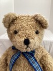 Vintage  1990  Large Ty - Curly Wool Style Light Creamy Brown Teddy W plaid Bow