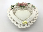 Vintage 1987 Handcrafted Heart Shaped Porcelain Candy Basket By Mann Philippines