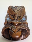 Vtg Maori Tiki Hand Carved Wooden Mask Wall Hanging Paua Shell Eyes New Zealand