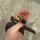 Michael Kors Women Signature Monogram Mk Logo Round Buckle Belt Brown Gold L