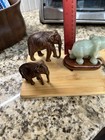 Vintage-green Jade Elephant Miniature Figurine  hand Carved  Polished  Wood Base