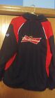 Sweet  Vintage Budweiser Jacket Men s L Zip Hood Sewn Patches Promotional             