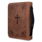 Cross Floral Print Bible Cover Case Protective Book Bag Medium Brown New L