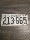 1947 Virginia Car License Plate Tag Original Authentic 