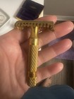 Gillette Aristocrat Gold Tone Metal Safety Razor Set W  Case  Blades  Usa