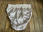 Vtg Size 6 Silky Satin Champagne High Waist French Cut Brief Panties W Lace Trim