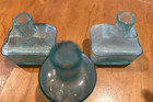 2 Stunning Victorian Aqua Boat Inkwell With Two Pen Rests -pre 1880 s