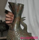 12 4  China Ancient Dynasty Bronze Ware Fengshui Fish Zun Cup Bottle Pot Vase