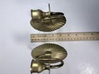 Pair Vtg Brass Shell Wall Sconces Candle Holders Scalloped Backplate Taper 5 