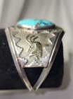 Vintage Navajo Native American Style  Silver Cuff Bracelet W  Large Turquoise