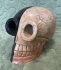 Carved Stone Black And White Skull Statue Stone India Vtg  5lbs