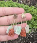 Antique   Vintage Chinese Hand Carved Jade Fish Pendant   Earrings 14k Gold Set