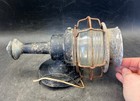 Vintage Antique Industrial Nautical Cage Porch Light Fixture Ribbed Glass Globe