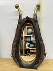 Vintage Equestrian Horse Saddle Wall Mirror Brown Leather Strap Buckle