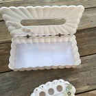 Vintage 50s Menda Pink Plastic 2 Pc Vanity Set Tissue Box Lipstick Holder  flaws