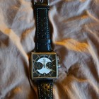 Chicane Chronograph Quartz Square Stainless Case Black Leather Strap Date 50m
