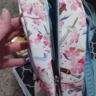 Inuyasha Small Faux Leather Floral Zip Backpack Adjustable Strap White Pink