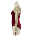 Gk Elite Vtg Gold Holographic Pixel Ls Red Velvet Gymnastics Leotard Am Adult M