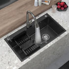 28  30  32  Drop In Kitchen Sink Stainless Steel Single Bowl Top Mount Black