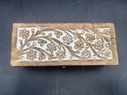 Vintage Hand Carved Wooden Trinket Keepsake Box With Floral Inlay Lid  7x3    