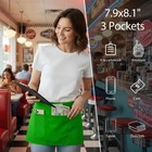 3 Pack Waist Apron 3 Pockets Green Waitress Server Short Kitchen Restaurant