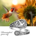 Vintage Hummingbird Spoon Ring  Sterling Silver Adjustable Band  Floral Design