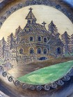 Wooden Poland Souvenir Carved Round Charger Plate Church Scene Wood 10    Vintage