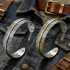 Men Vintage Silver Feather Cuff Bracelet Adjustable Wrist Bangle Bracelet Gift