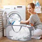 Collapsible Mesh Pop-up Laundry Hamper With Side Pocket     Foldable Basket