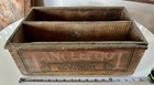 1800   s Advertising Dovetailed Wooden Box Original Primitive Worn Blue Paint