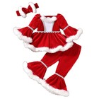 Girls Christmas Party Outfits Long Sleeve Dress Top And Flare Pants Set Holiday