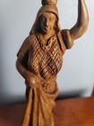 Vintage Carved Wooden Primitive Woman Statue Carrying A Jug 10    Tall