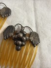 Vintage Amber Celluloid Hair Combs Pair W  Metal Grape Cluster   Leaf Accents