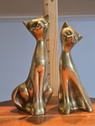 Vintage Solid Brass Cat Figurines Set Of 2 Mid-century Modern Collectible