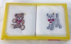 Vintage Steiff Teddy Bear Kitty Cat Button In Ear Handkerchief Set Nib Unused