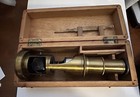 Antique Brass Field Pocket Microscope W wooden Case - Made In France