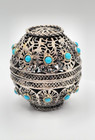 Vintage Sterling Silver Besamim Spice Box Judaica Filigree Turquoise 43mm