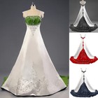 Satin Embroideried Wedding Dresses Beaded Sweep Train A-line Bridal Gown Custom