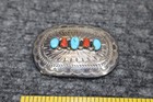 Vintage Navajo Sterling Silver Turquoise Coral Signed Dc Thomas 3  Belt Buckle