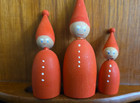 Vtg Swedish Tomten Elf Wooden Figurines Sweden Red Wood Xmas Gnomes Painted