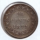 1872 H Newfoundland 20 Cents Silver Coin - Very Fine