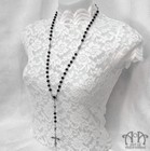 Gothic Punk Beaded Black Crystal Rosary Necklace Bat Skull Spider Cross Long